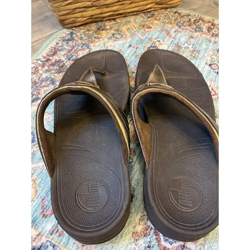 FitFlop Walkstar Women’s Bronze Patent Toe Post Sandals Size 9 Comfort Slip On